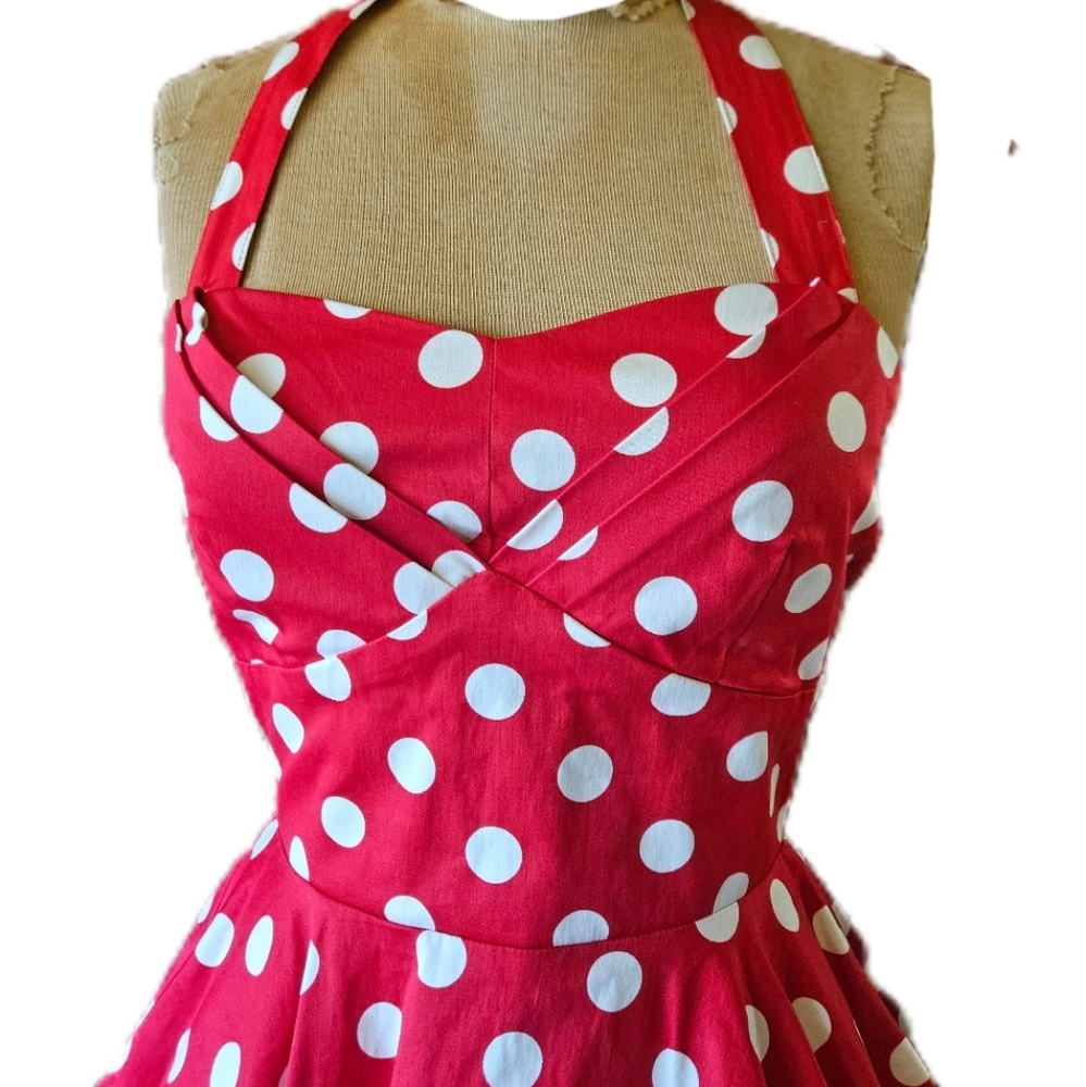 Vintage Red Polka Dot Halter Dress - Picture 3 of 8